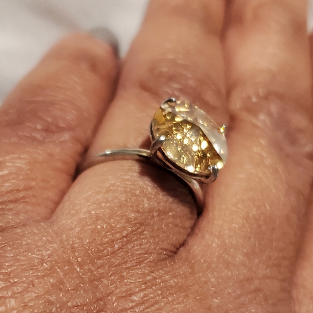 Swarovski Bespoke Flower Golden Shadow Crystal Solitaire Ring in 925 Sterl Silv - Picture 6 of 11